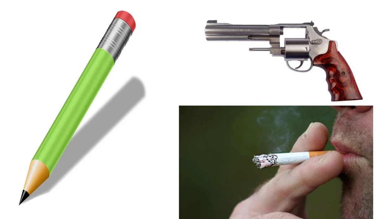 Pistola, sigaretta, matita
