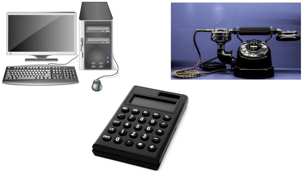 Calcolatrice, computer, telefono
