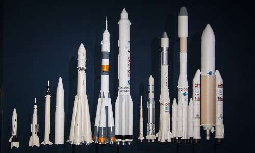 Da destra Ariane 5, 4 e 1