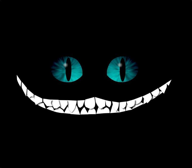 Il gatto di alice o gatto del Cheshire mentre mostra il suo sorriso emblematico