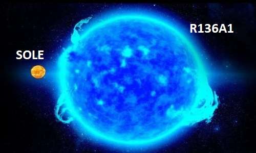 La stella più pesante, R136a1, pesa 315 volte in più di quanto pesa il Sole