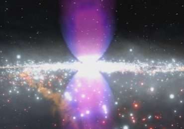Le superbolle di Fermi che si espandono dal centro della Via Lattea in un'immagine artistica realizzata al computer.