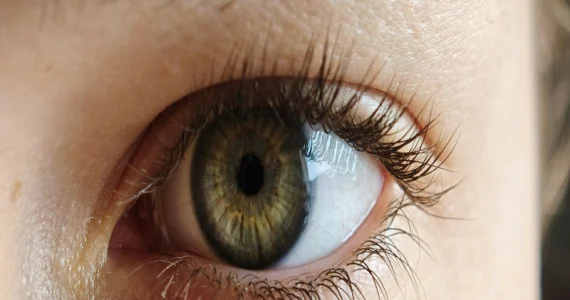 La fotografia mostra l'occhio sano di una giovane donna non affetta da retinopatia diabetica. Nella retinopatia diabetica sintomi si manifestano quando la retina è già danneggiata.